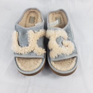 UGG Women's Sheepskin Grey Slide Slippers 1019730HBX Size 8 Logo